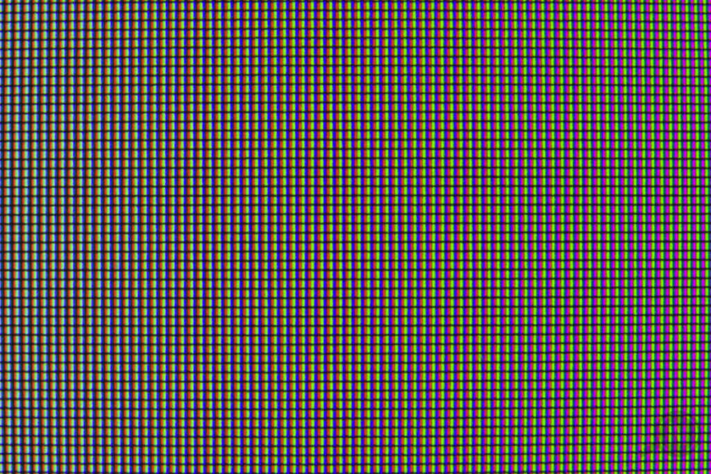 Stark vergrößertes Pixelraster eines Bildschirms.