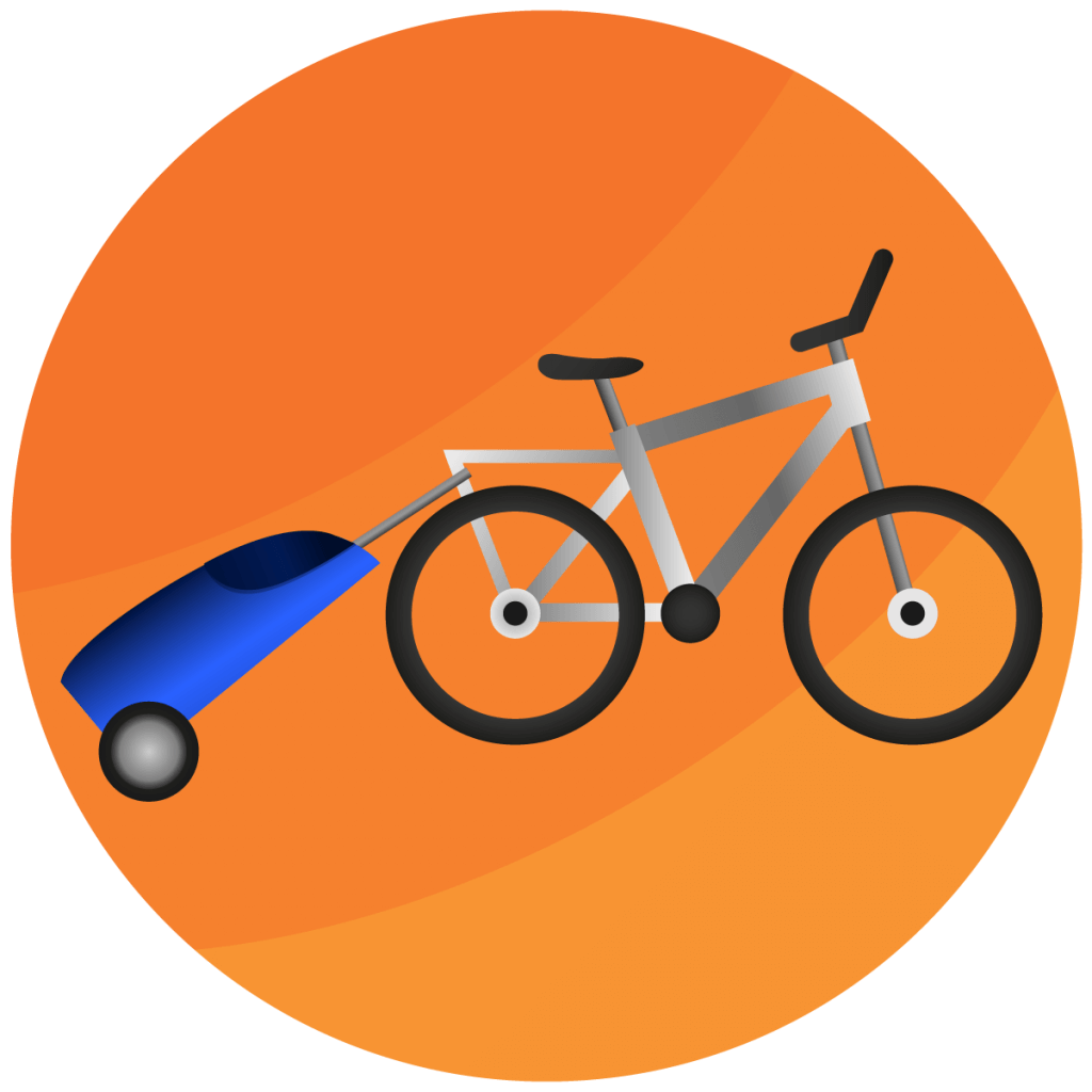 Symbol von einem Trolley, der an einem Fahrrad befestigt ist.