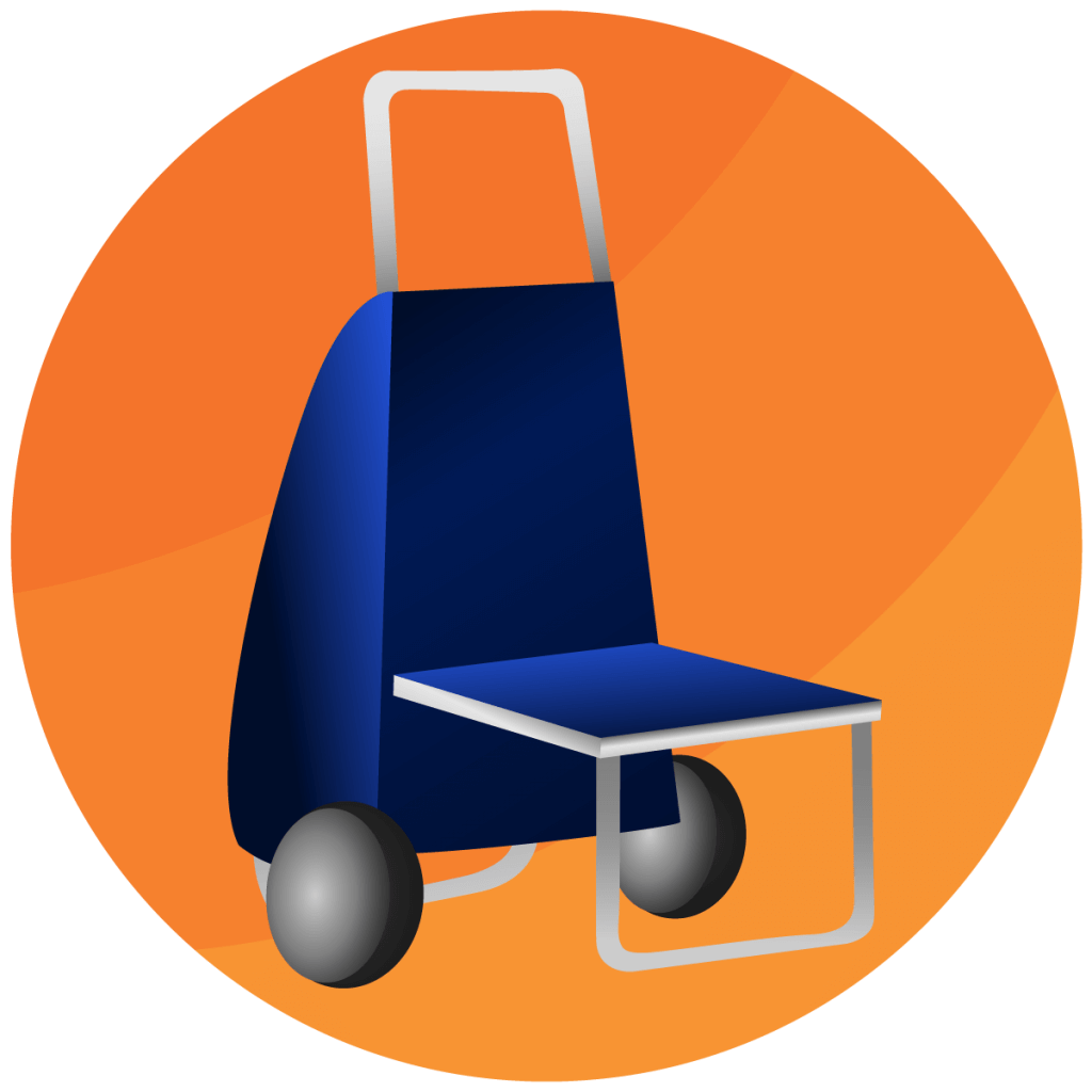 Symbol von einem Einkaufstrolley mit ausklappbarem Griff.