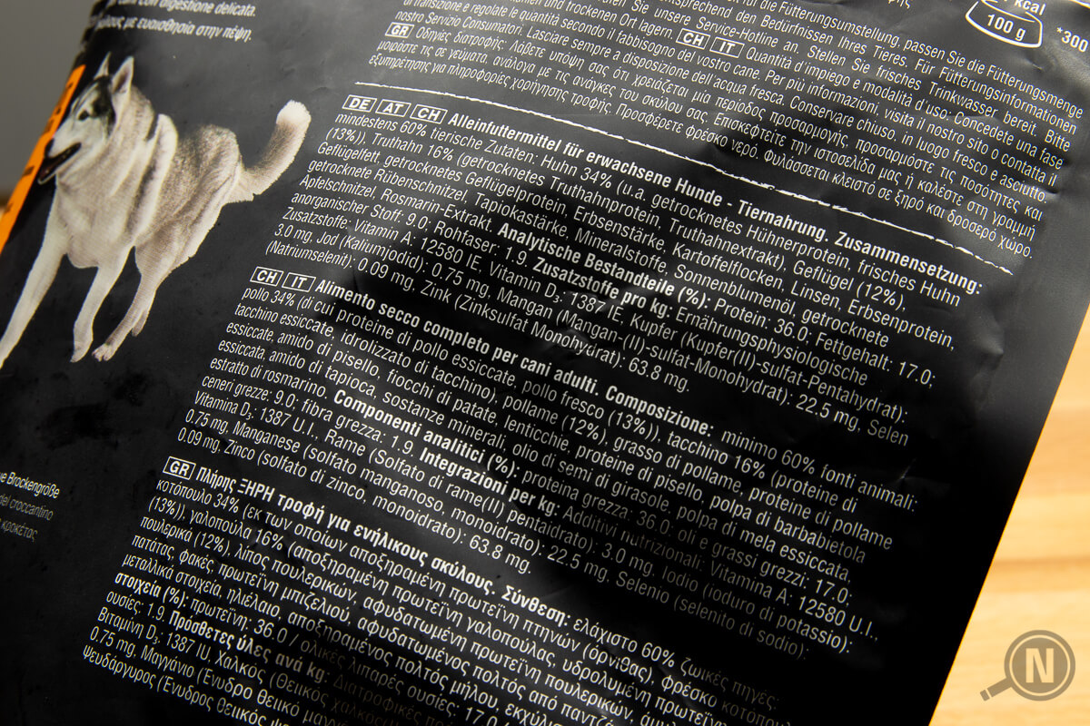 Hundetrockenfutter Packung Rückseite