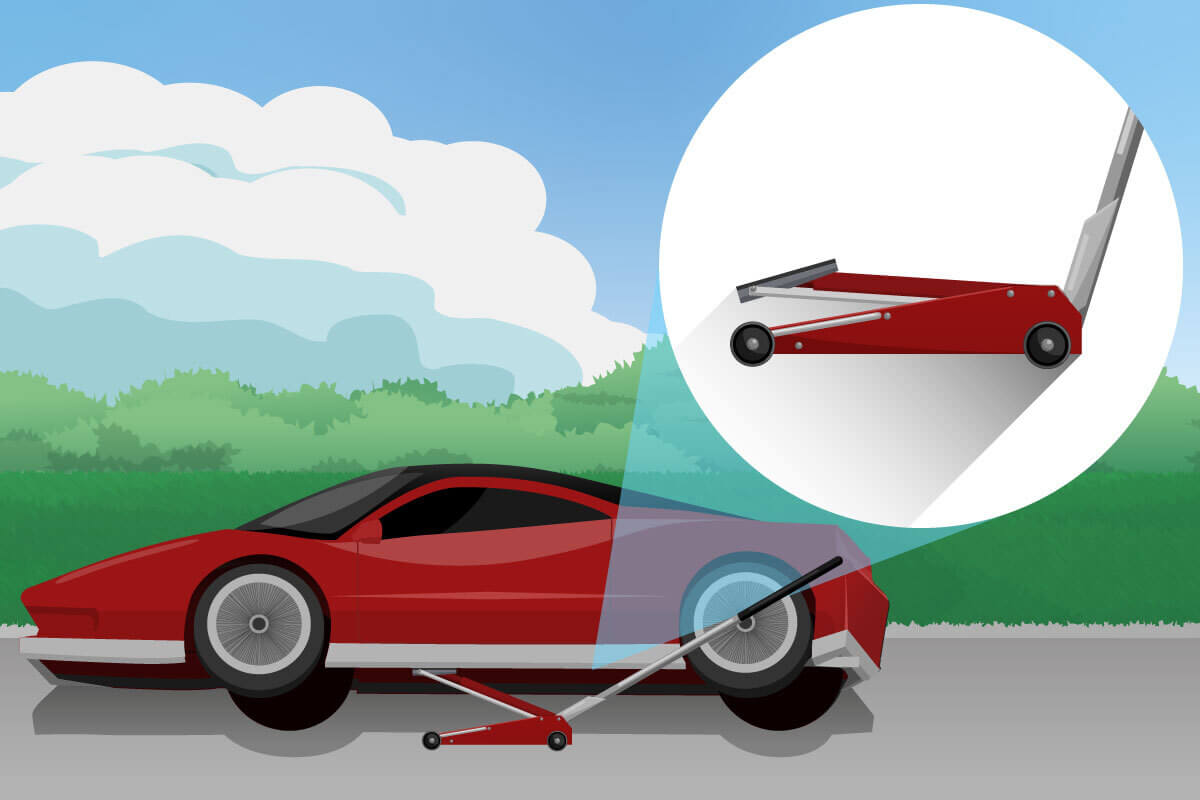 Rangierwagenheber unter einem Auto.